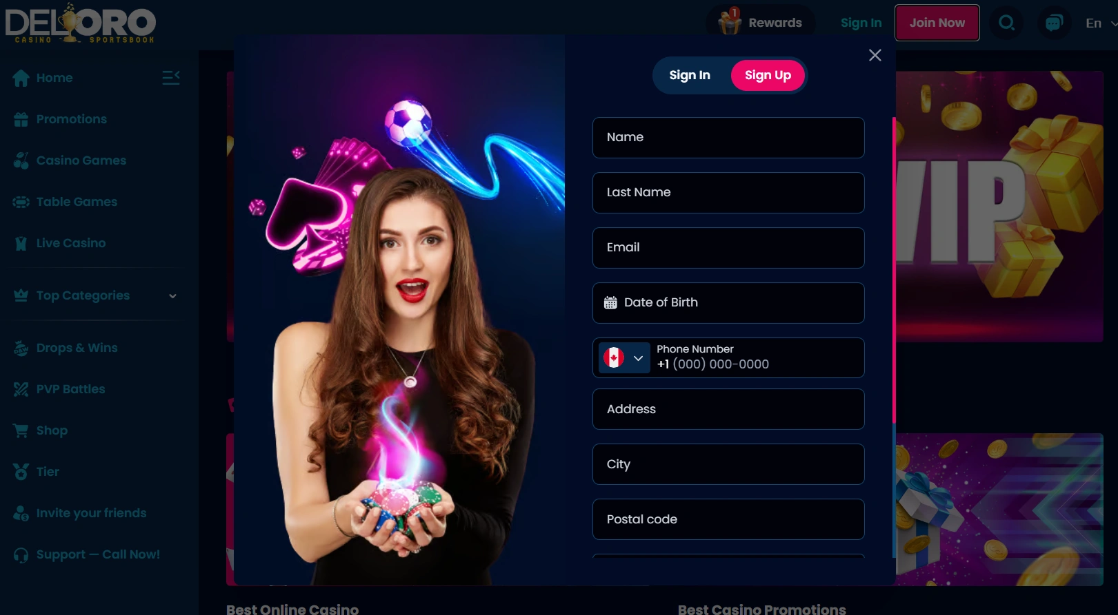 Creating a DelOro Casino Canada account